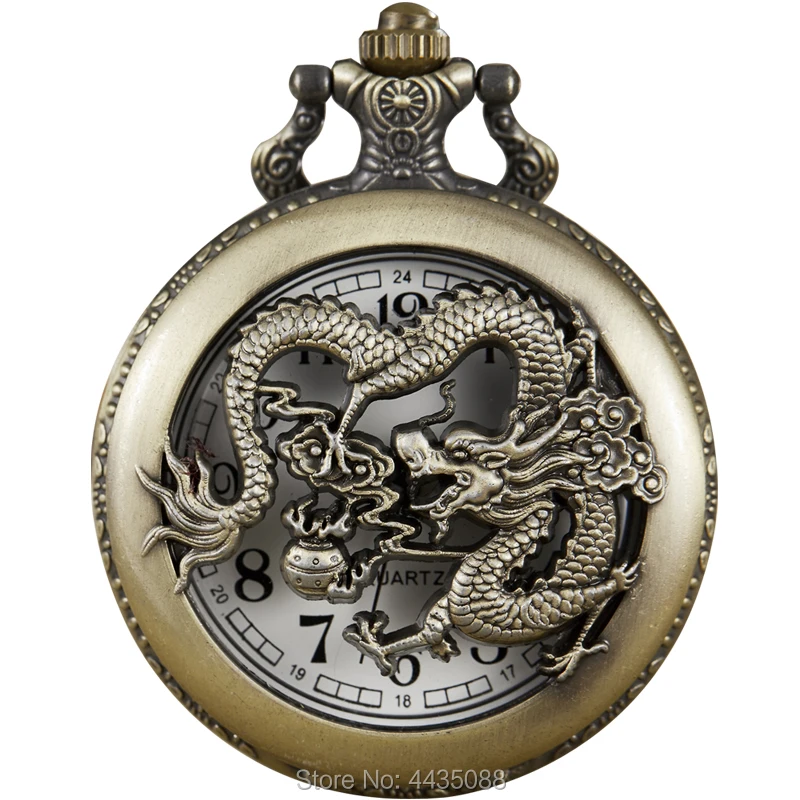 Винтажные Ретро полые кварцевые карманные часы с драконом ожерелье цепь мужские