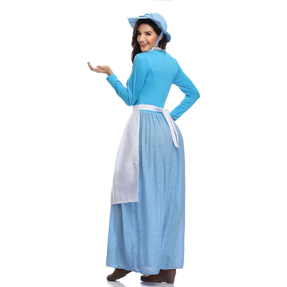 Костюм Мисс пионер голубое платье с фартуком Colonial Prairie Maid нарядное костюмы на