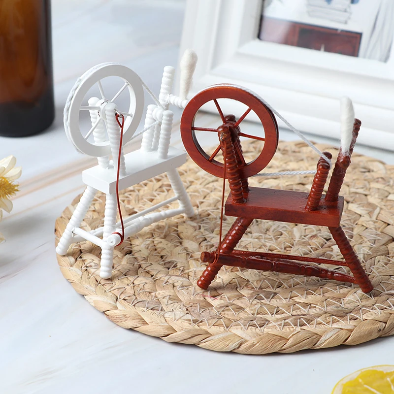 

Hot sale 1Pc 1/12 Dollhouse Miniature Wooden Spinning Wheel Doll House Furniture Model
