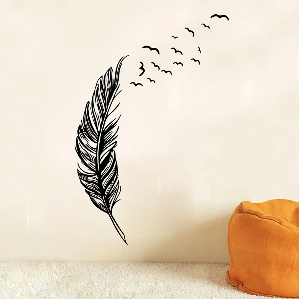 Настенная Наклейка с черными перьями водонепроницаемая Съемная виниловая