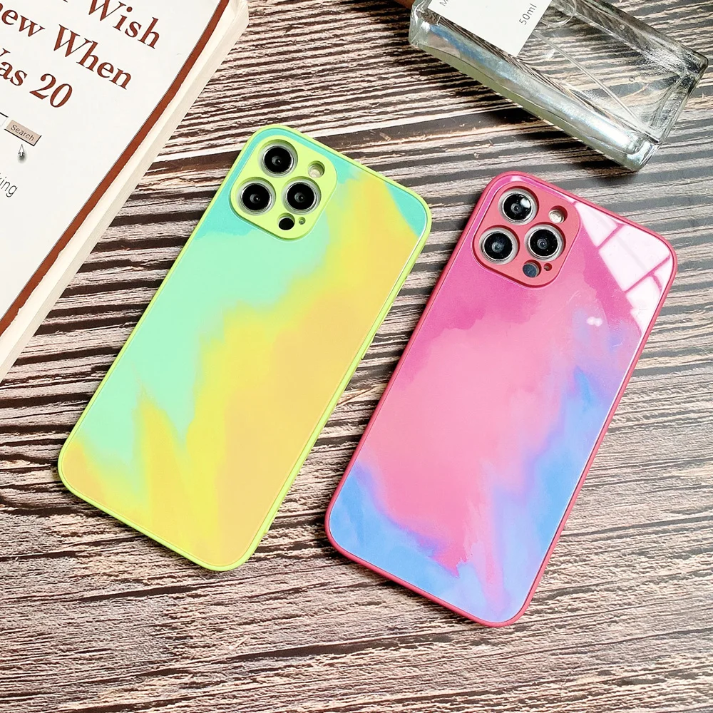 

Luxury Watercolor glass shell Phone-Case For iPhone 12 11 Pro Max XS XR X 7 8 Plus SE 2020 Soft EdgeTPU Cover cases