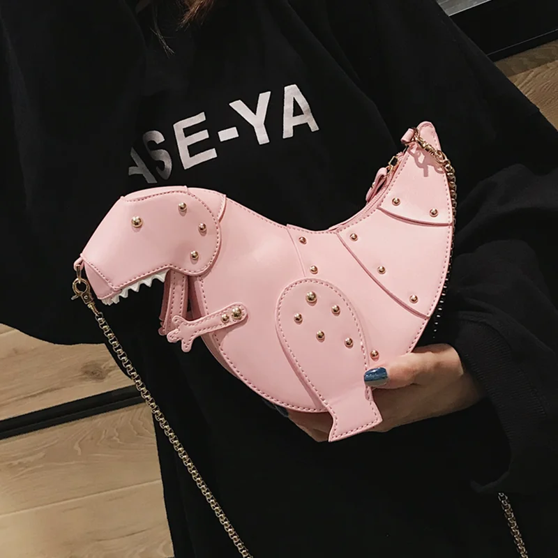 

Dinosaur Shape Crossbody Bag Women 2021 New Purses and Handbags Leather Shoulder Bag Female Chain Rivet Clutch Messenger Bag Sac