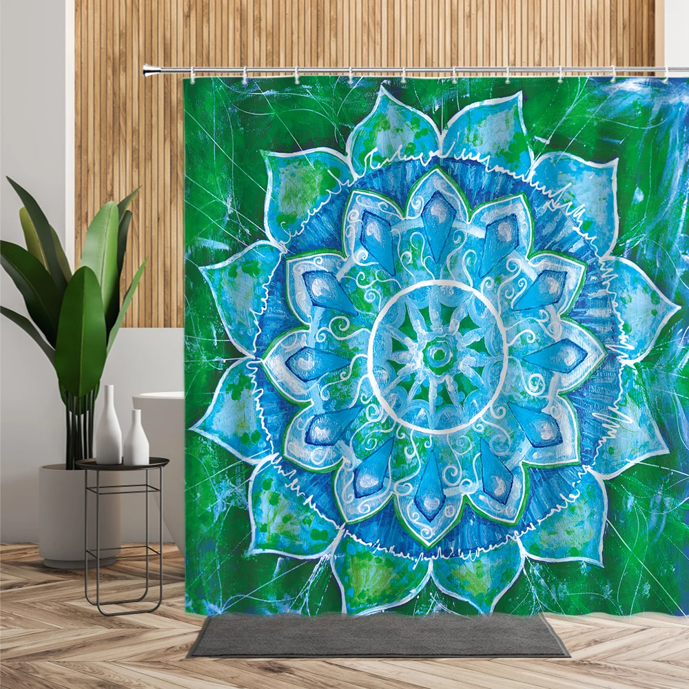 

Indian Bohemian Pattern Bathroom Shower Curtain Paisley Mandala Flower Bath Decors Waterproof Floral Printed Curtains With Hooks