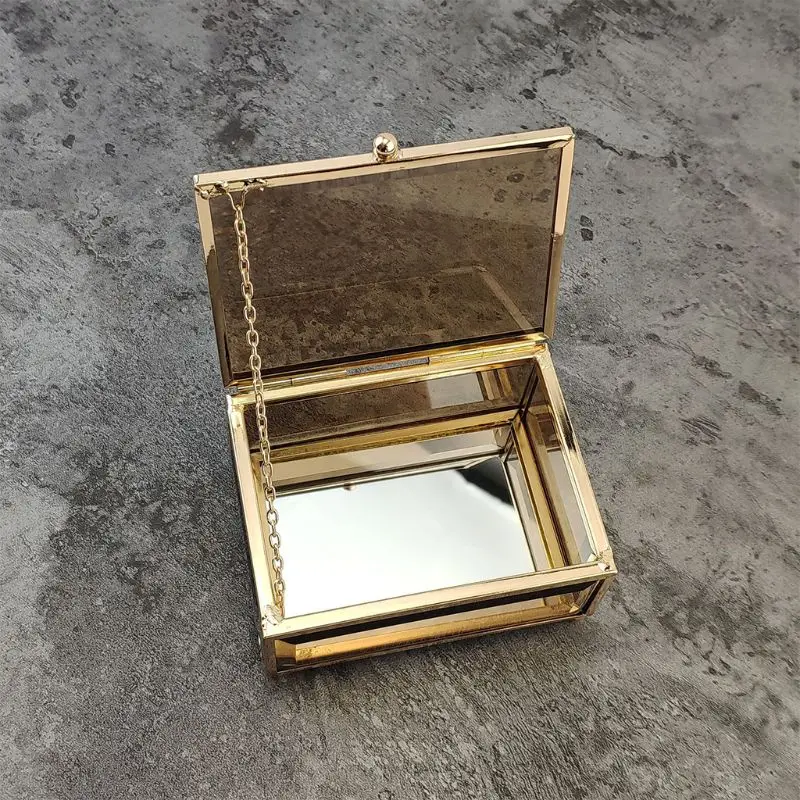 

Geometrical Gold Glass Jewelry Box Jewelry Organize Holder Plants Container X7JB