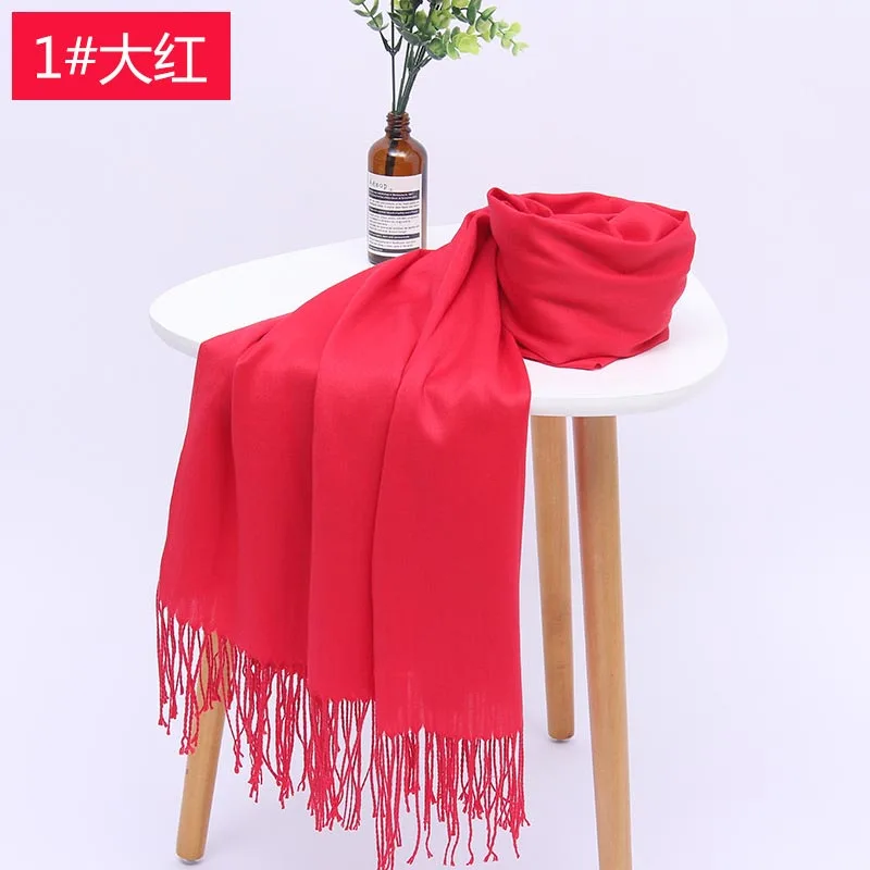 Женский шарф модные тонкие однотонные шали Женская Пашмина бандана хиджаб