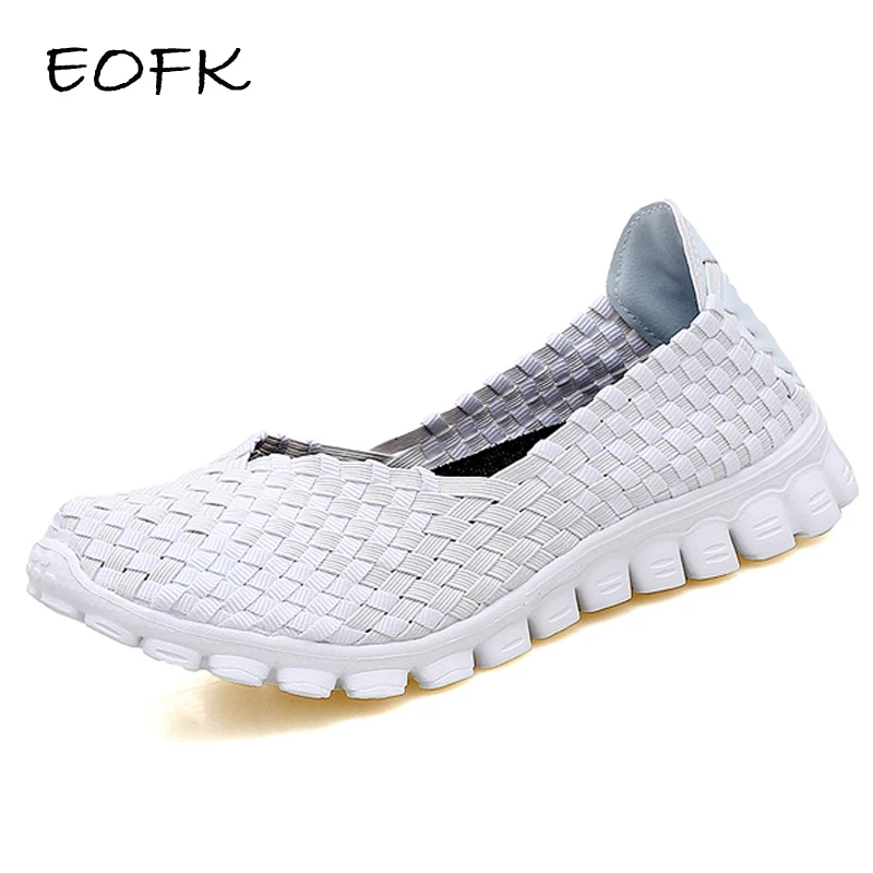 

EOFK New Women Flat Shoes Woman Summer Handmade Woven Shallow Women's Loafers Slip on Shoes Casual Female Shoe Round Toe