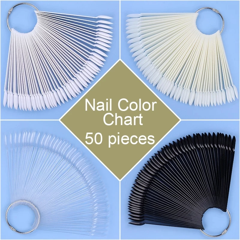 

50pcs Nail Polish Color Gel Display Chart False Nails Tips Showing Card Shelf Clear White Nail Varnish Colors Showing Chart Tool