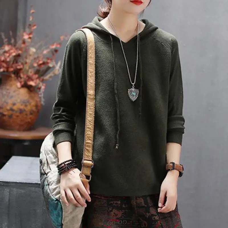 Johnature Pullovers Sweater Women Clothes 2019 New Autumn Hooded Casual Full Sleeve Knitted Solid Color All-match | Женская одежда