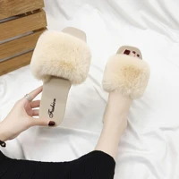 2020 women slippers furry fluffy flat shoes winter home slippers fashion comfortable candy color fur slides sandal buty damskie