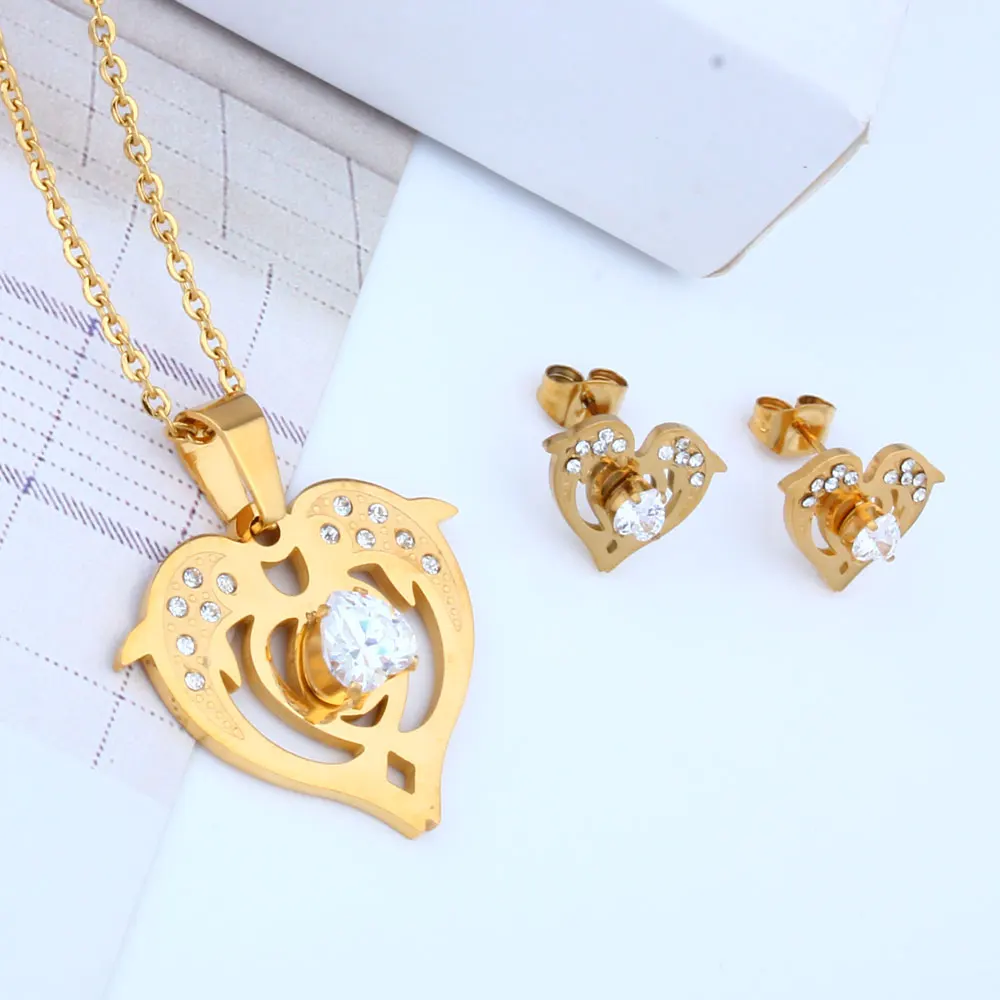

OUFEI Fish Heart Wholesale Jewellery Stainless Steel Jewelry Sets For Women Earring And Necklace Sets Fashion African Jewelry