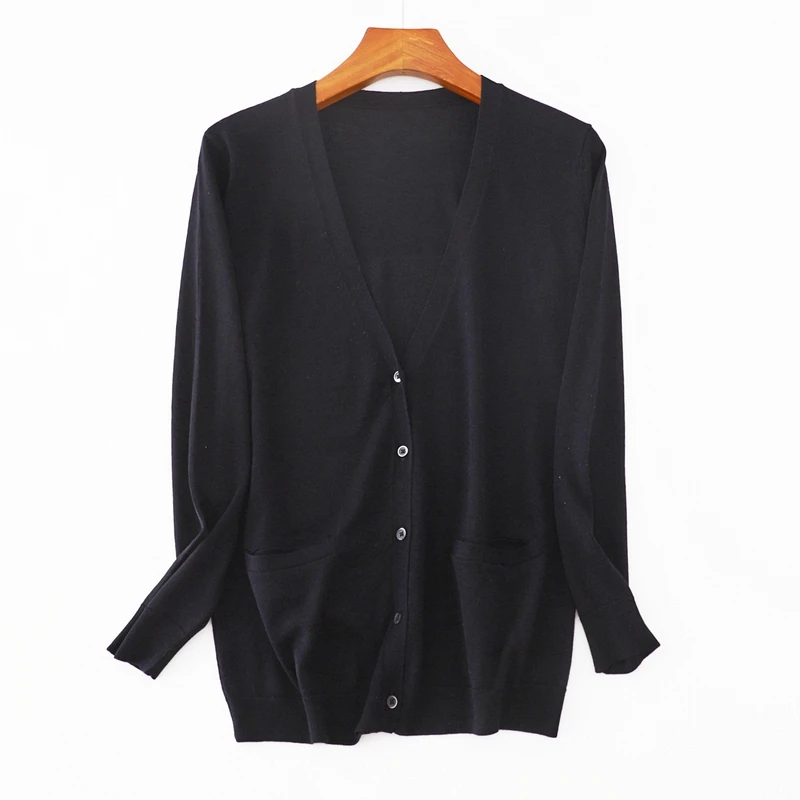 100% из мериносовой шерсти с длинными рукавами кардиган Для женщин Легкий свитер