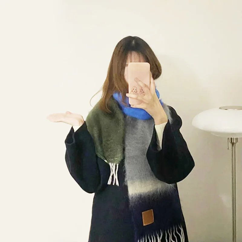 

Осень и зима 2021 утолщенный имитационный кашемировый шарф в европейском и американском стиле для любителей мохера Luo Yi Wei Радужный женский ша...