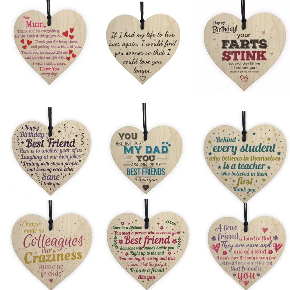 

Friend Teacher Dad Mom Heart Wooden Hanging Sign Lovely Plaque Crafts Ornament for Gift To Friend Father Mother Keepsake Tag