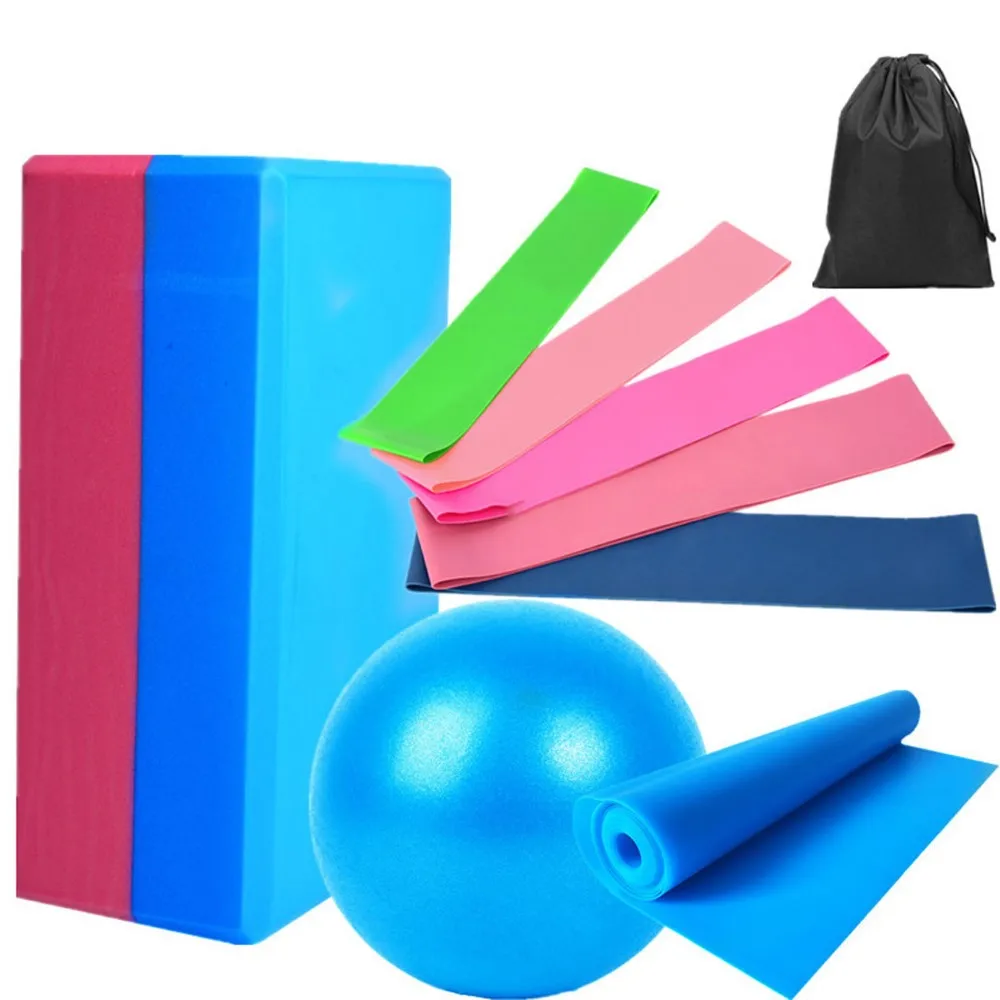 

9 PCS Yoga Set Yoga Strap Soft Non Slip Yoga Blocks Yoga Ball 5 Resistance Bands for Yoga Pilates Stretchings