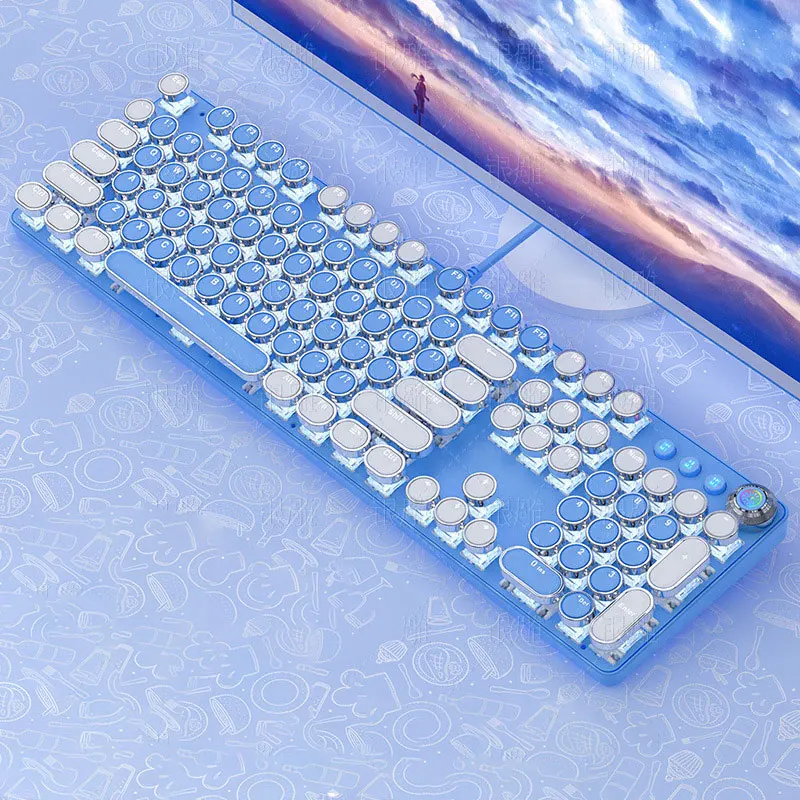 Игровая клавиатура ZoeRax стильная Механическая ретро розового/синего цвета в