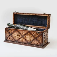 handmade wooden wine box with original wood carving