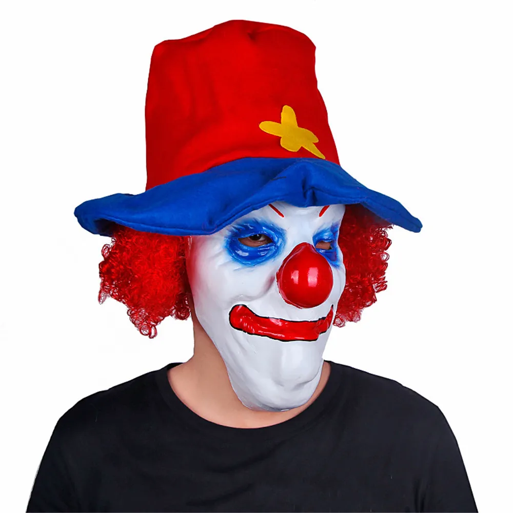 Страшная маска на Хеллоуин клоун латекс полная для лица большой рот красный нос