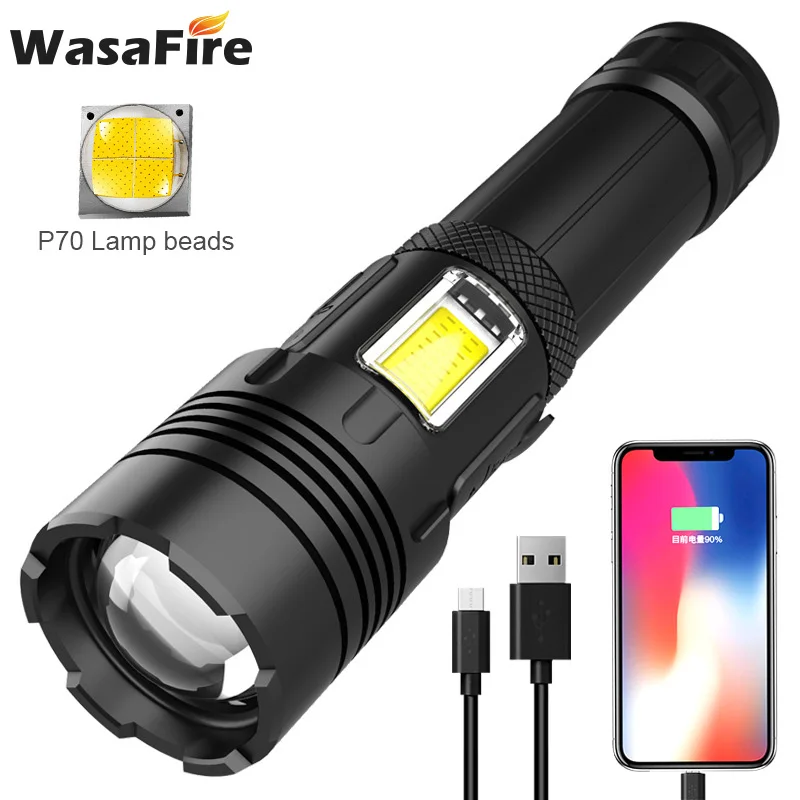 

Фонафонарь WasaFire XHP70 + COB, 2000 лм, 7 режимов, USB-зарядка