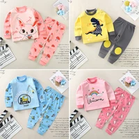 2021 autumn and winter new cotton boys and girls childrens underwear set baby clothes long sleeve t shirt sweatshirtpants set