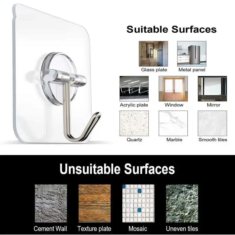 

30/20/10 Pcs Hooks Universal Strong Seamless Hanger Storage Rack Clear Waterproof Wall Stickers Universal Hook Kitchen Tools