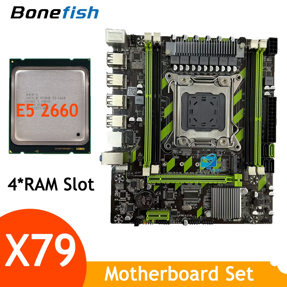 

4 RAM Slot X79 Motherboard Kit Combo Set with Intel Xeon E5 2660 Processor LGA 2011 Support DDR3 1066 1333 1600 MHz NVME M.2 M2