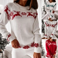 top womens sweater long sleeve knitted christmas top autumn winter elk snowflake print pullover sweater streetwear