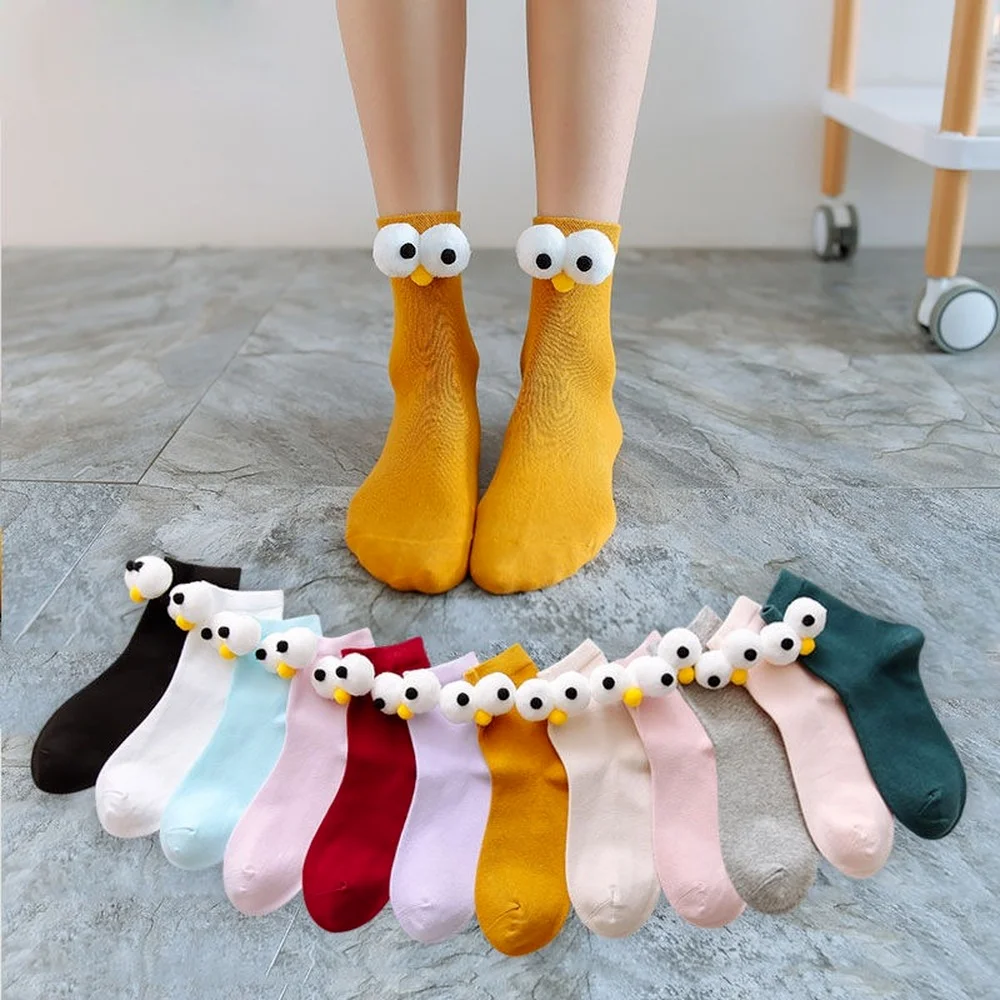 

3D cartoon socks female middle tube cute eye socks candy color cotton socks women wholesale