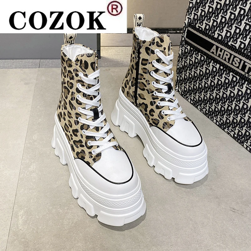 

High Top Sneakers Women Shoes 2021 Fashion Leopard Sport Ladies Vulcanized Shoes Designer Platform Sneakers Women Basket Femme