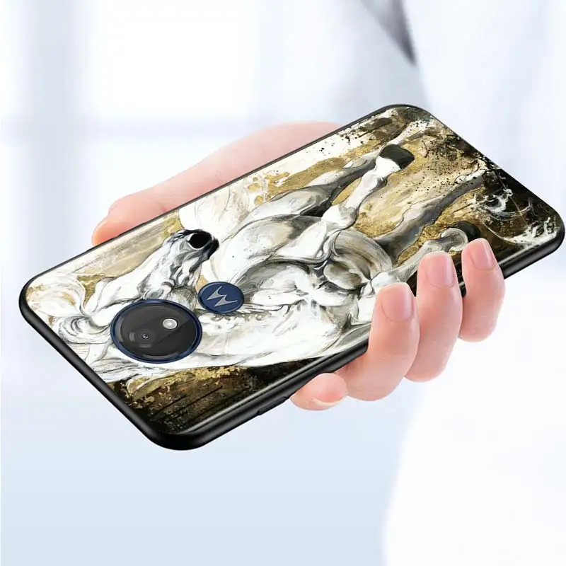 

Running Beauty Horse for Motorola G9 G8 G E7 E6 One Play Marco Hyper Fusion Stylus Power Edge Plus Black Phone Case