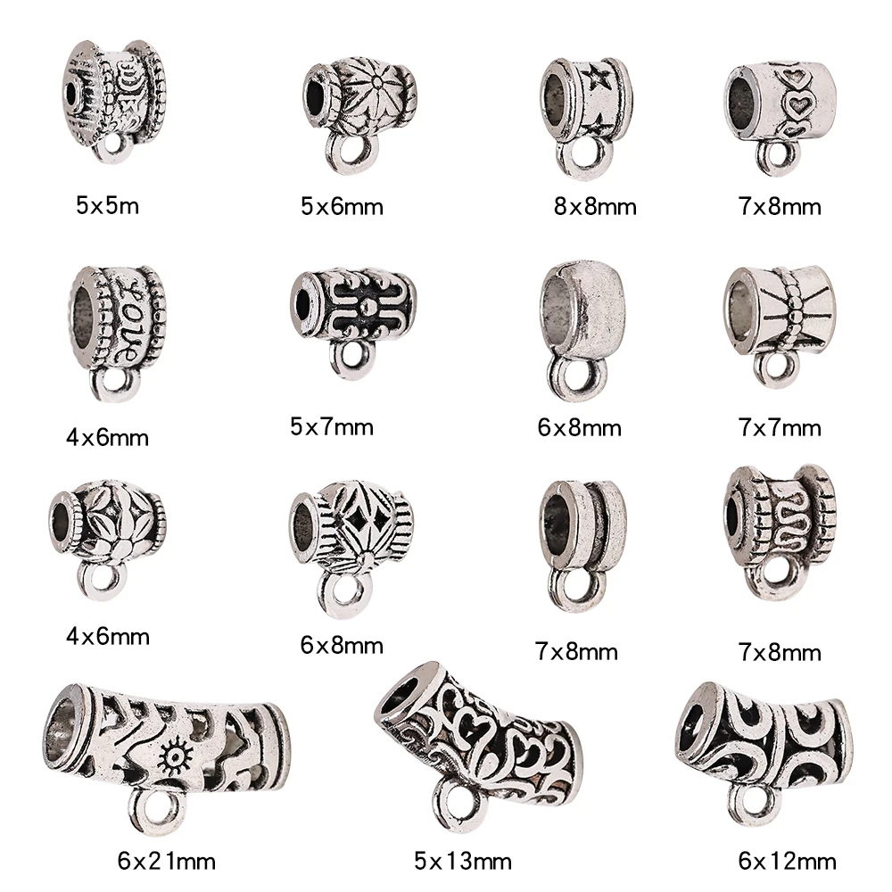 

30Pcs/Lot Antique Silver Clasps Connector Charms Bail Beads Spacer Tube Metal Pendant Bracelet Diy Jewelry Making Accessories