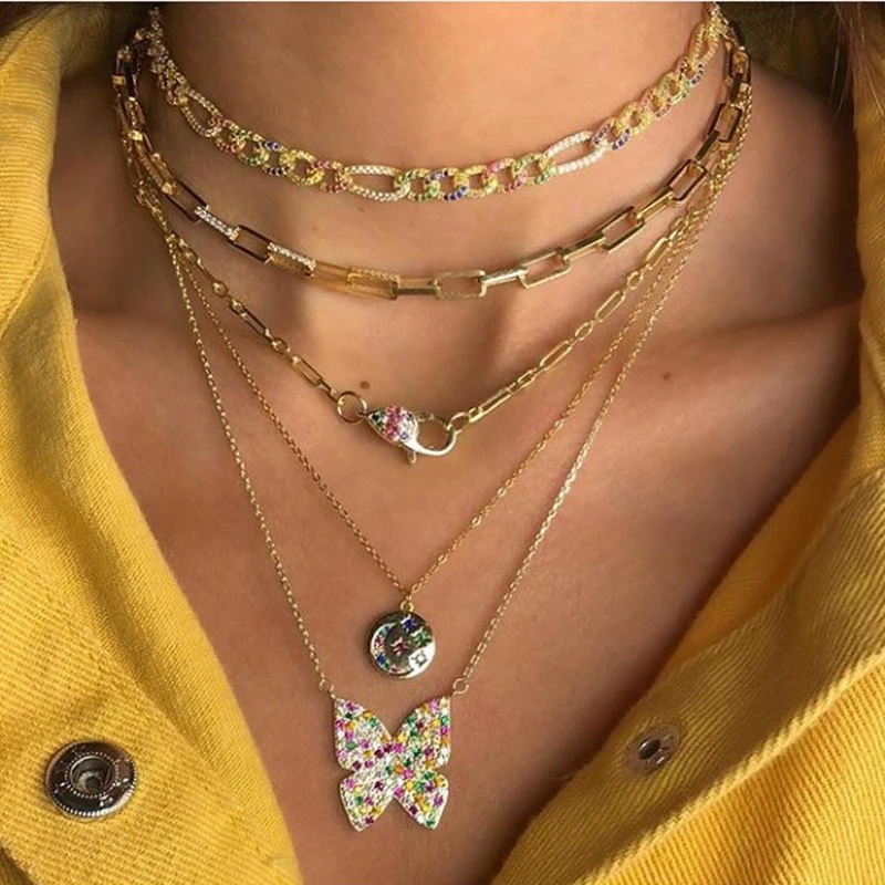 Золото Цвет 45 см с мелким цирконием AAA квадратные цепочки ожерелья цепи из