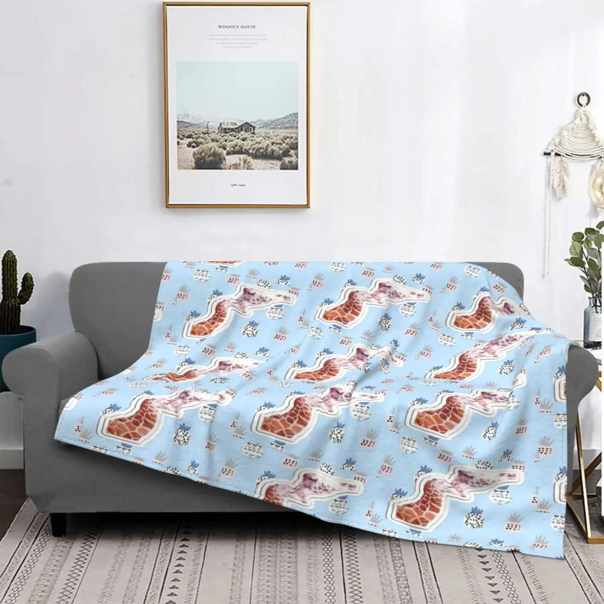 

Manta de jirafas para cama, cobertor de invierno a cuadros para sofá cama, manta Kawaii para bebé, 2 unidades