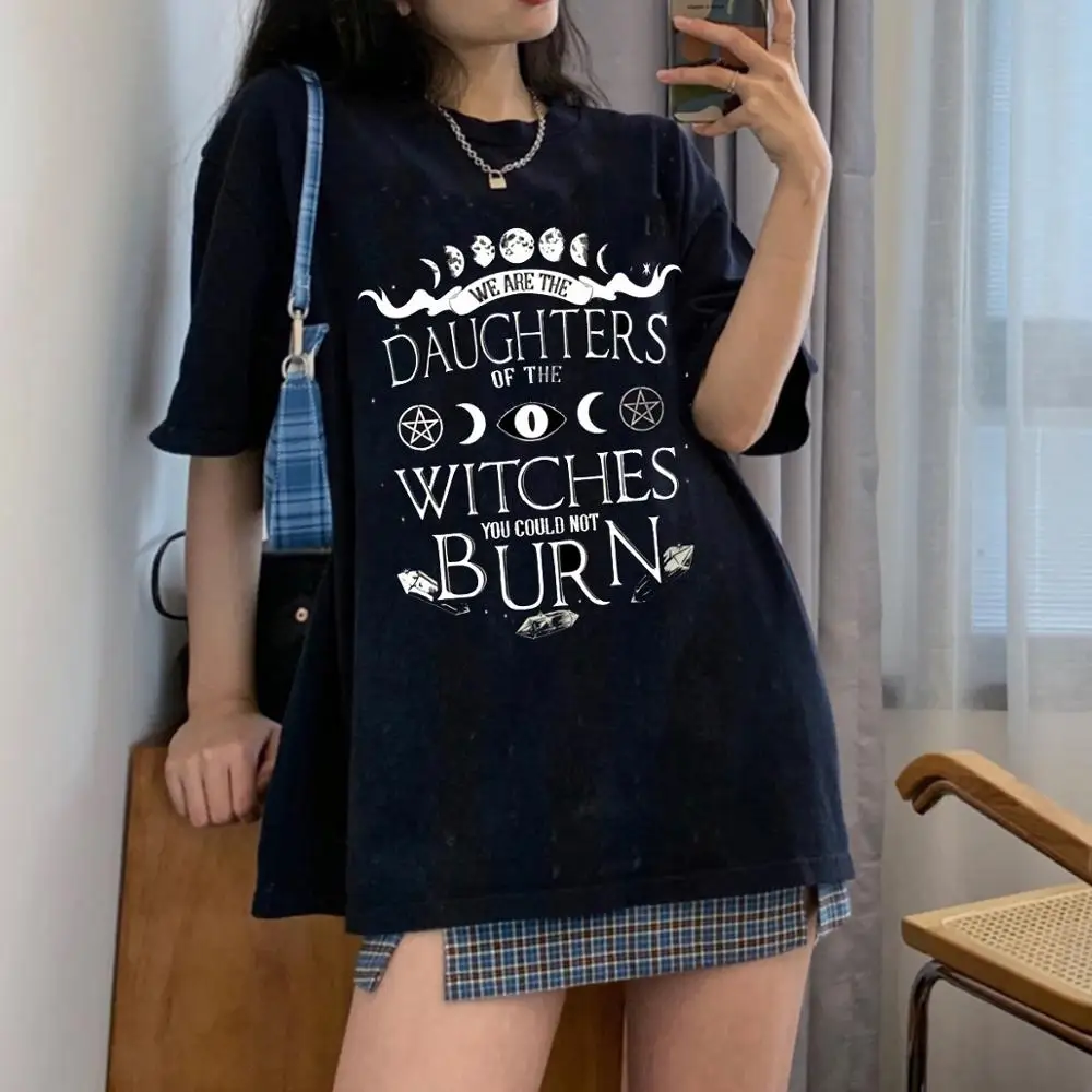 HAHAYULE JBH дочь ведьмы сжечь футболка для девочек Графические футболки Harajuku/Для
