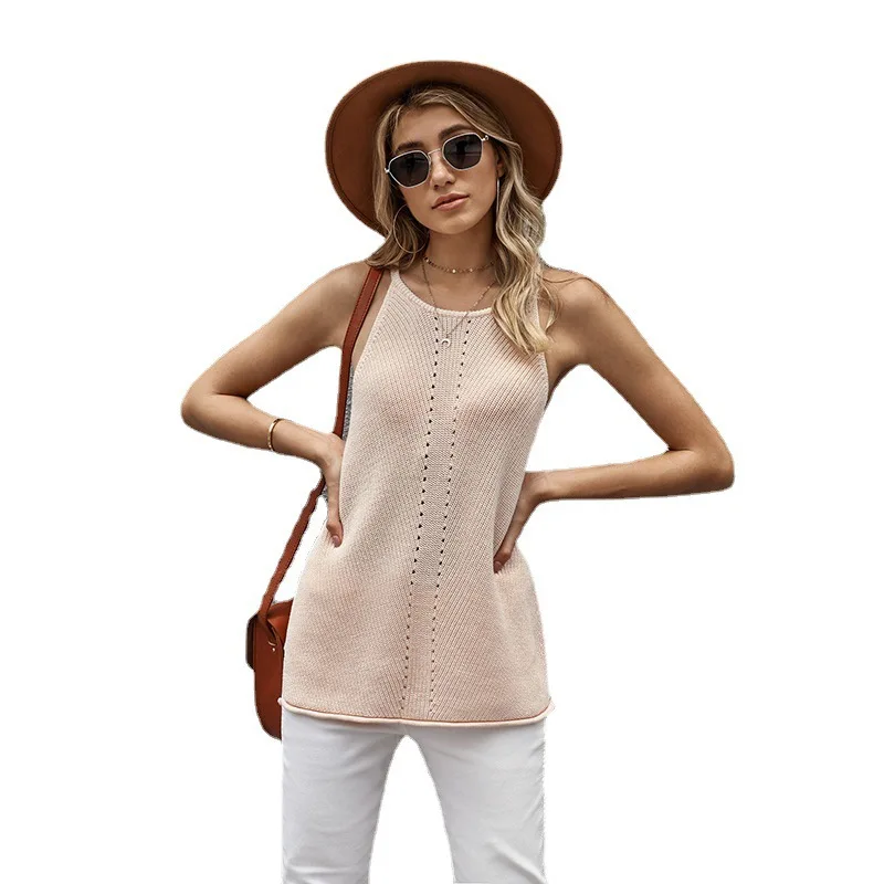 

Sleeveless vest women 2021 summer outer wear round neck knitted shoulder strap vest female top
