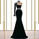 Вечернее платье с высоким воротником и одним рукавом, 2021, черное бархатное платье-русалка в африканском стиле, вечерние платья для выпускного вечера, коктейльное платье, Robe de mariee