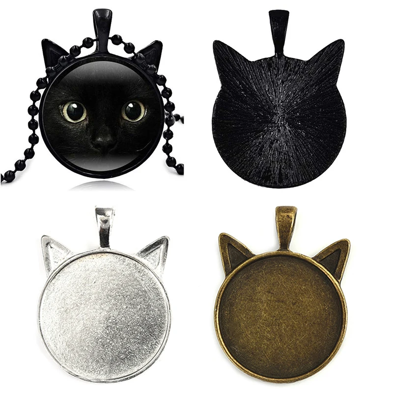 10 шт./лот подвеска в виде кошки кабошона 25 мм плоский круглый ободок драгоценный