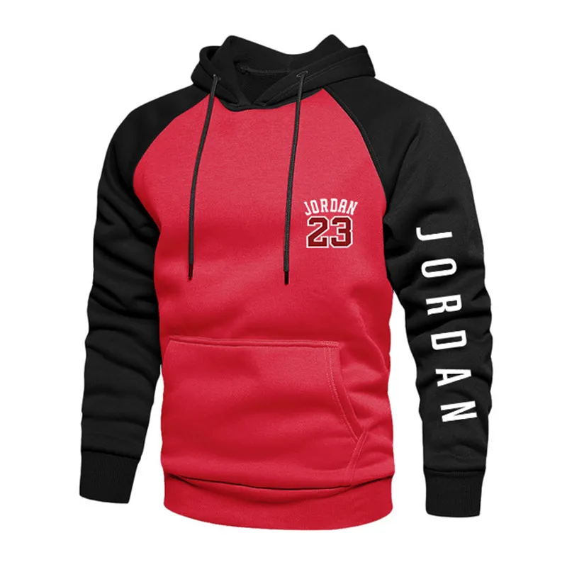 

2021 Spring Men's Loose Hoodie Long Sleeve Sweatshirt Pullover Men's Top Raglan Sleeve Color Block Pocket 4XL Thick Warm Jacket