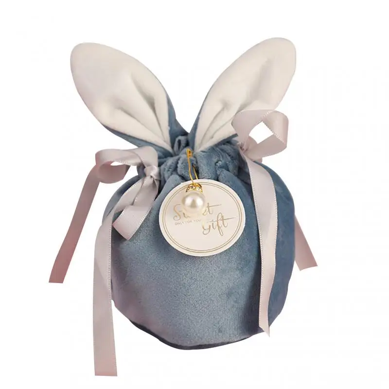 

1pcs Cute Rabbit Ear Bags Cookie Velvet Bags Chocolate Candy Gift Bag For Biscuits Snack Baking Package And Event Party Supplies