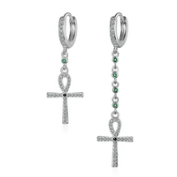 shiny zircon wedding asymmetric buckle cross silver plated pendant earrings are suitable for women to hang ear jewelry