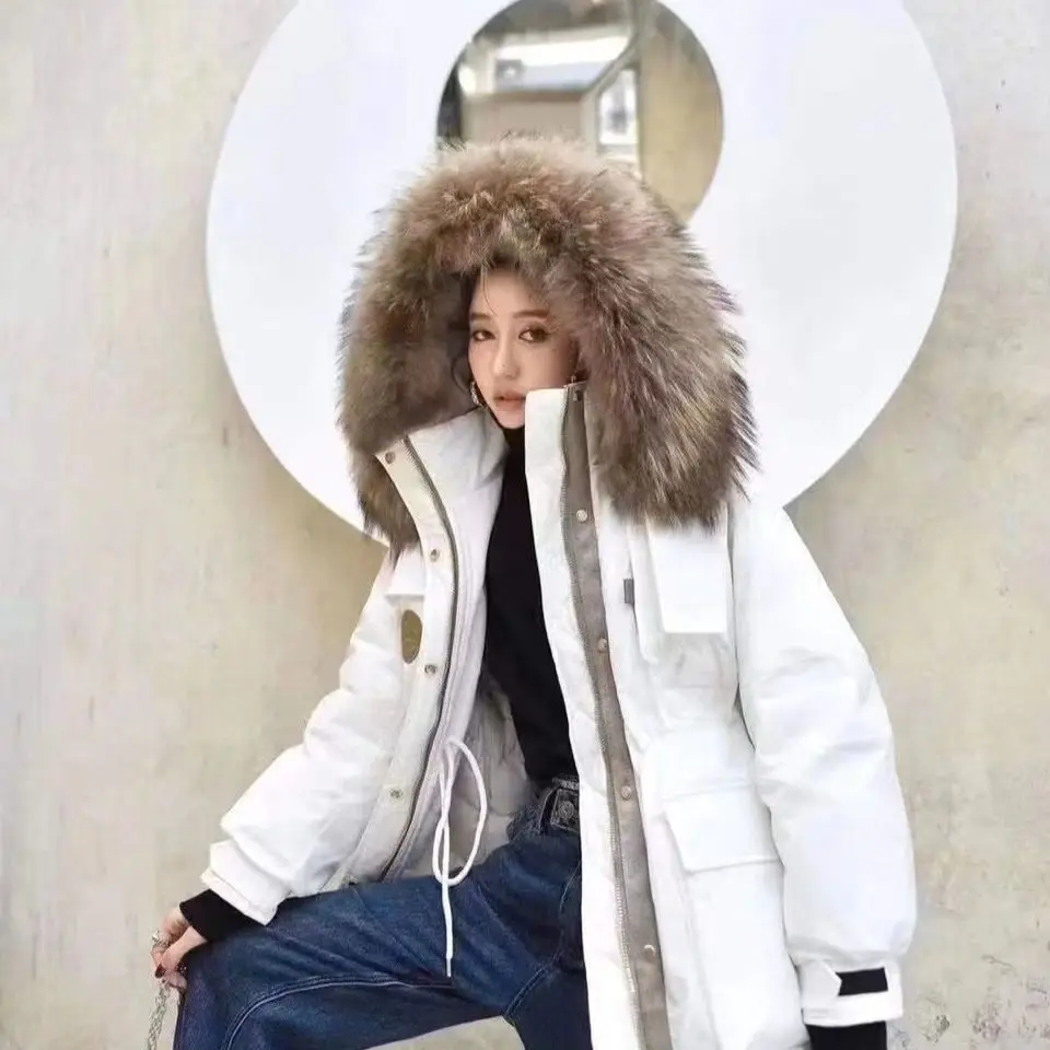 2021 new winter white duck down down jacket women's long style overcomes the chest park standard retraction waist slimness