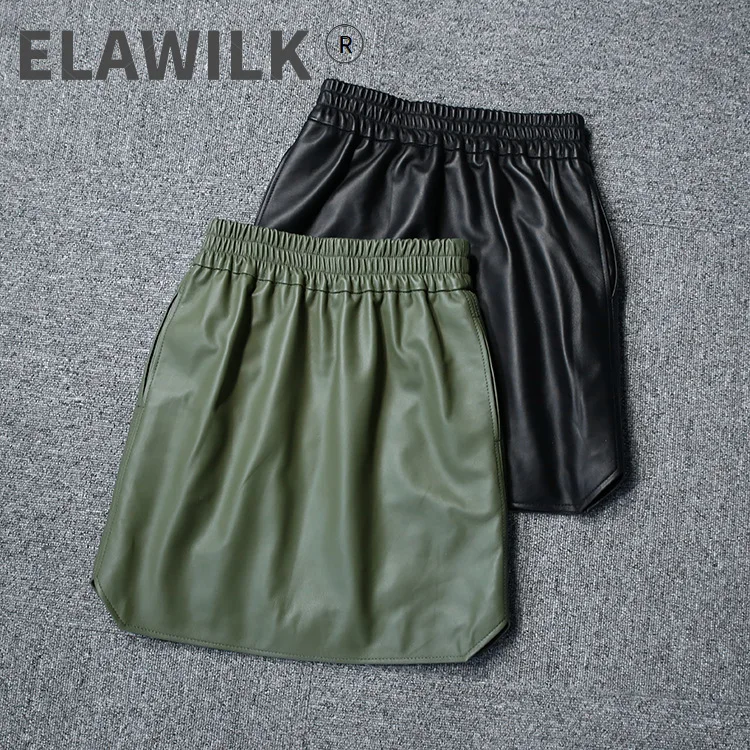 

Autumn Fashion Women's Genuine leather Elastic Waist Skirts C875