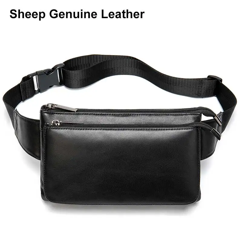 

Men's Waist Bag Belt Waist Packs Sheep genuine Leather Waist Bag For men/women Fanny Pack Belt Bum/Hip men's belt bags 8879
