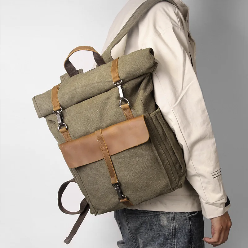 

Fashion Vintage Men's canvas Laptop Backpack Male Casual Backpack School Bag Large Capacity Travel Mountaineering Bag