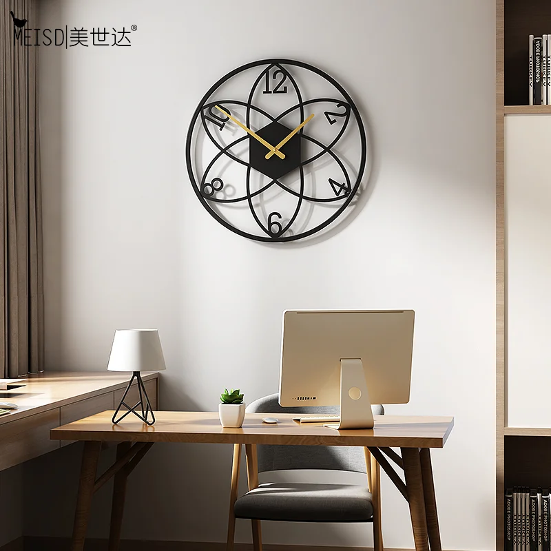 MEISD Кованые настенные часы черные металлические большие кварцевые бесшумные