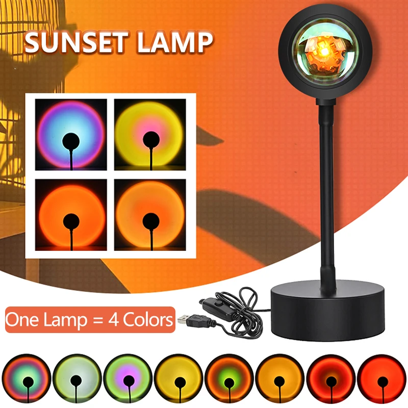 

Лампа-проектор с закатом, радужная атмосфера, светодиодный ночник, USB-закат, лампа для дома, спальни, бара, фон для украшения стен, лампы