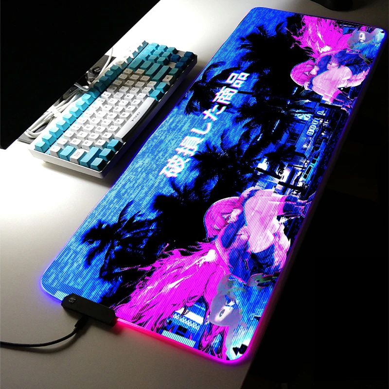 

RGB LED Light Gaming Accessories Demon Slayer Tokyo Ghoul Anime MousePad Large Mechanica Keyboard Non-Slip Game Desk Mat for LOL