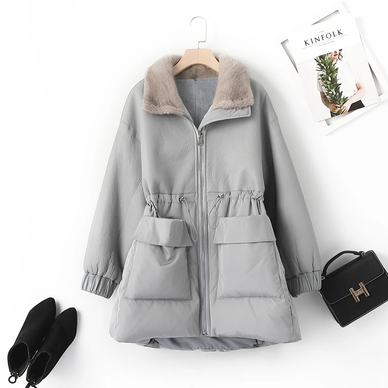 

Fur Mink High Collar Quality Leather and Hair One Women's Down Jacket Woman's Coat Female Winter Parkas Femme Veste Zjt219