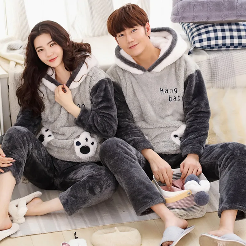 Мужской пижамный комплект с буквенным принтом теплая Фланелевая пижама женские