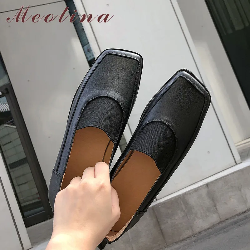 Туфли Meotina женские из натуральной кожи лоферы на плоской платформе квадратный