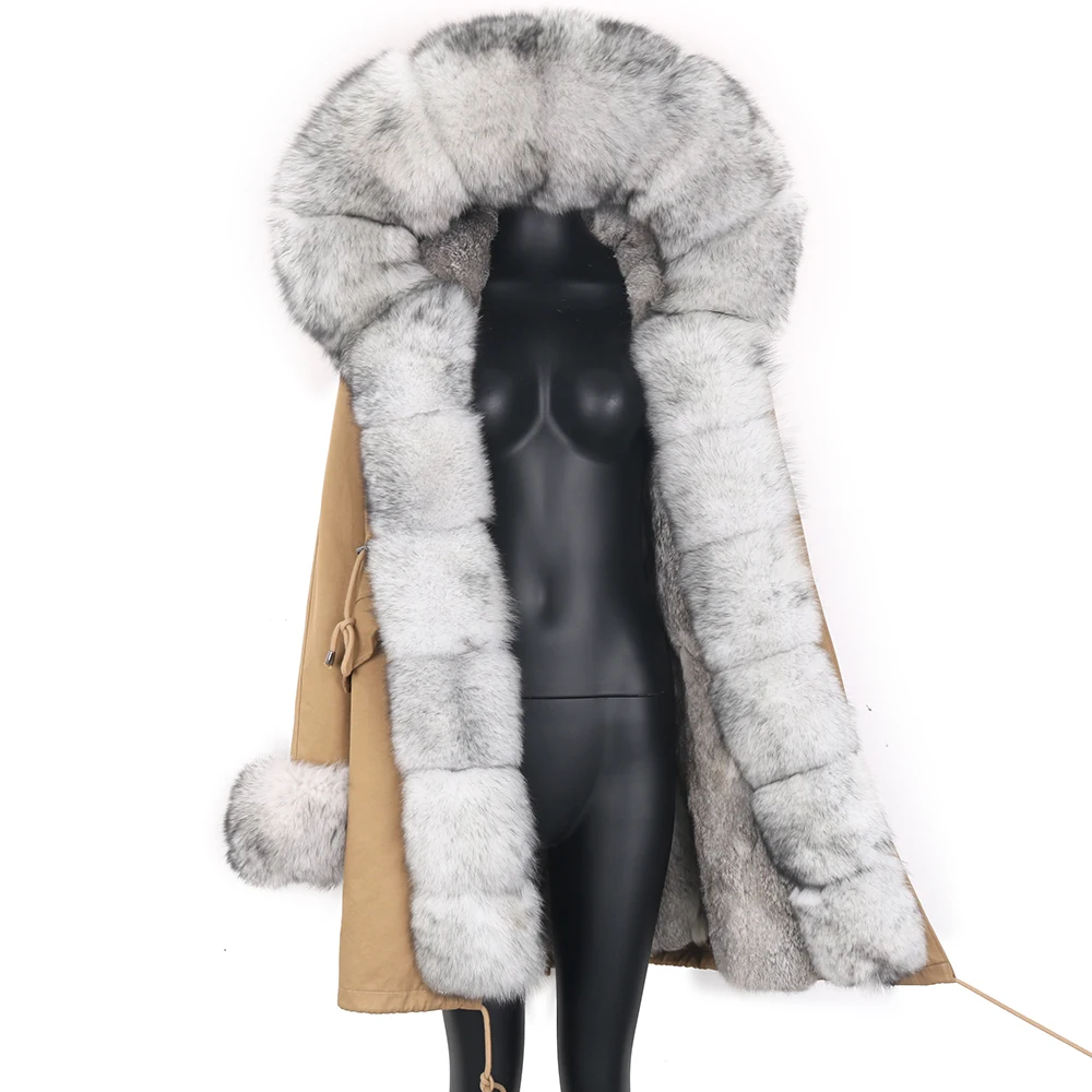 2022 Women Fashion Winter Jacket  Real Fur Coat Natural Real Fox Fur Collar Warm Big Fur Outerwear Detachable Long Parka